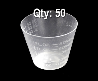 One Oz. Plastic Medicine Cup.  Qty:  50